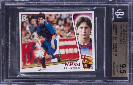 2004/05 Panini Colecciones Este La Liga Stickers #288 Lionel Messi Rookie Card - BGS GEM MINT 9.5